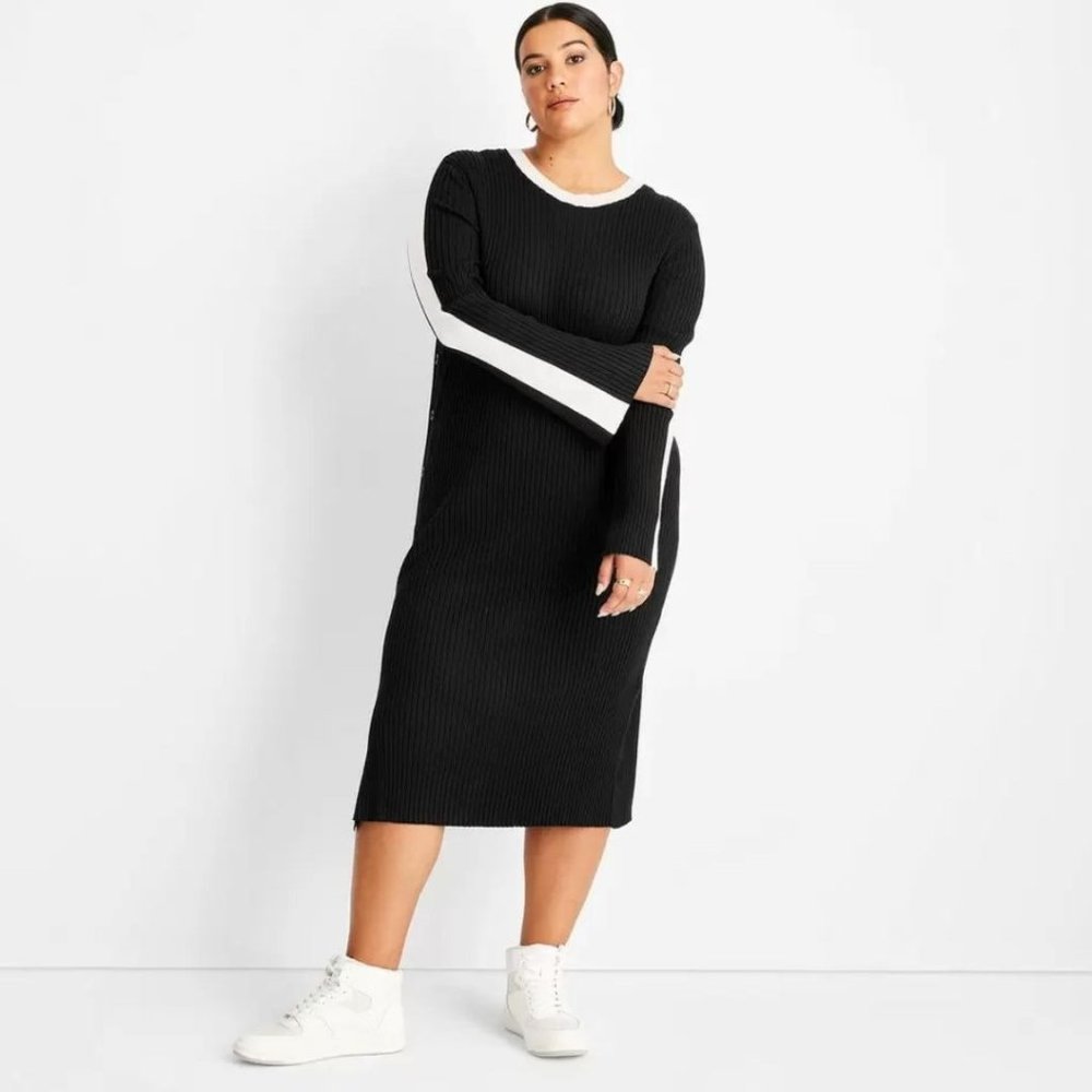 Women's Long Sleeve Side Button Sweater Dress - Future Collection Black Size 2X